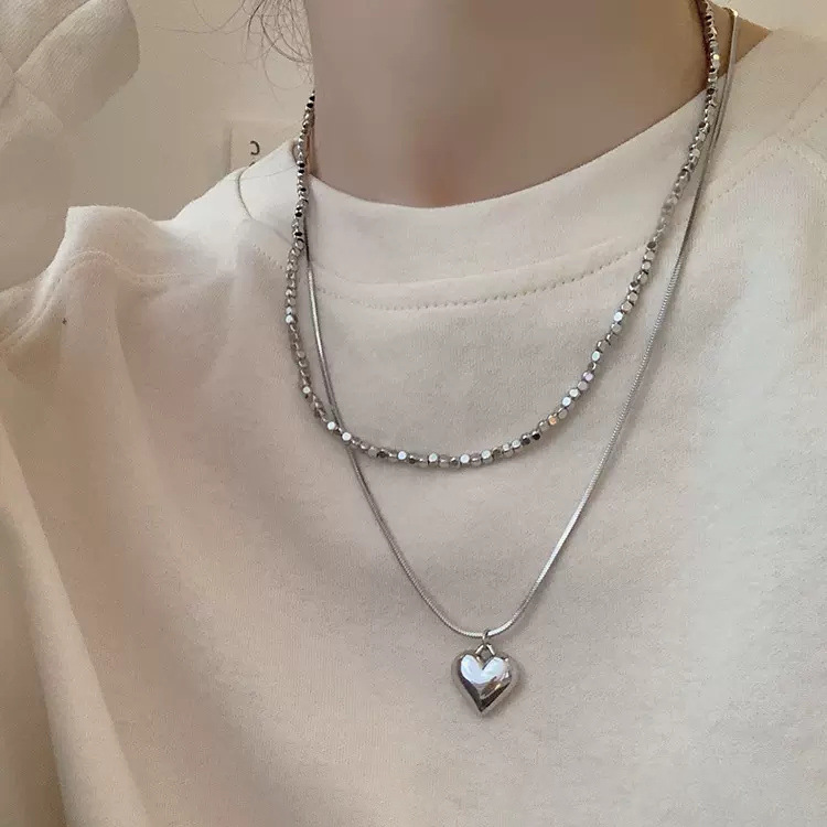 Double-layer Love Necklace Broken Silver Several Sweet Cool Fashionable Clavicle Chain Ins Niche Design High-grade Necklace Women's Trendy
