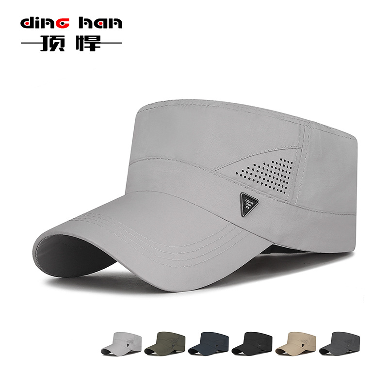 Spring and Summer New Thin Mesh Breathable Long Brim Flat Top Hat Men's Outdoor Sun Protection Quick-Drying Hat Cross-Border
