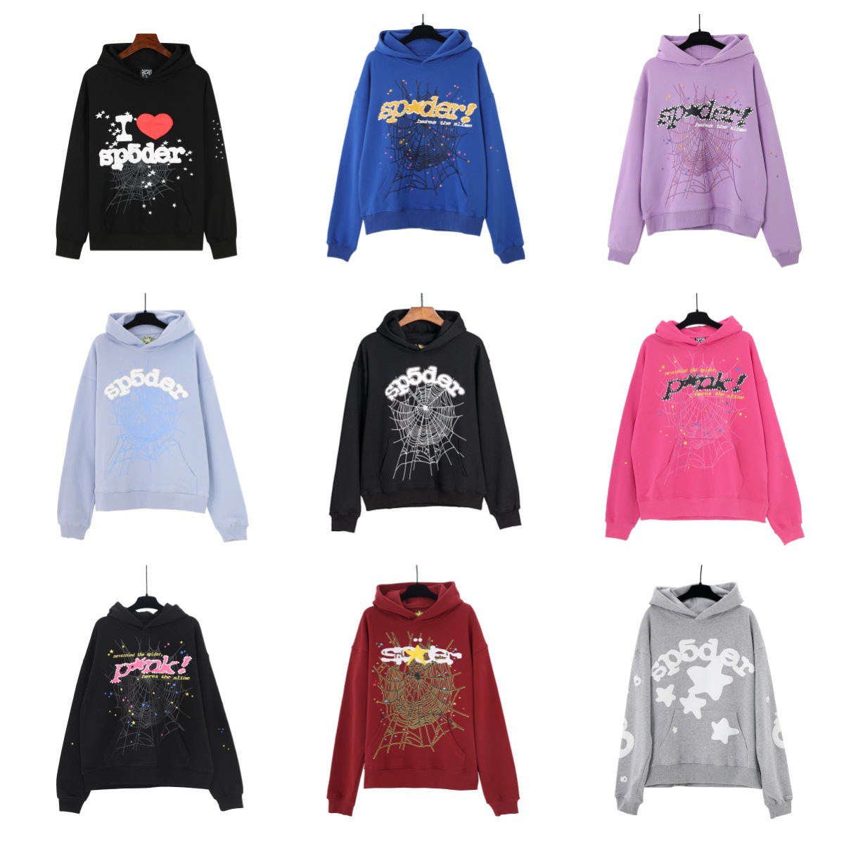 Cross-Border Popular Product Source: European and American Street Fashion Brand Sp5Der Hip-Hop Foam Letter Print Terry Hooded Sweatshirt