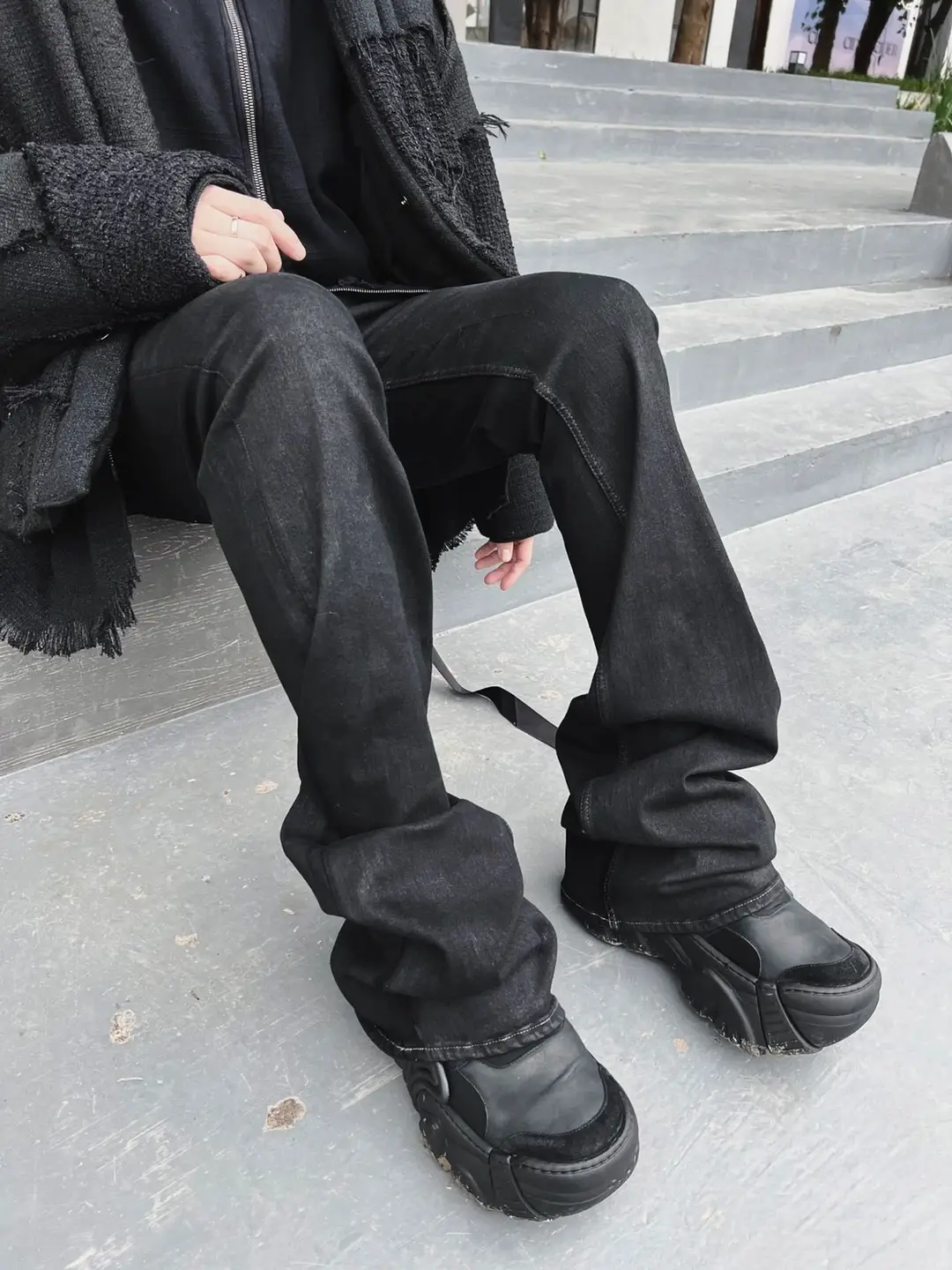 Rockowens Pure Handmade Ro Wax Pants Slightly Flared High Street Stretch Coated Denim Cleanfit Vibe Style