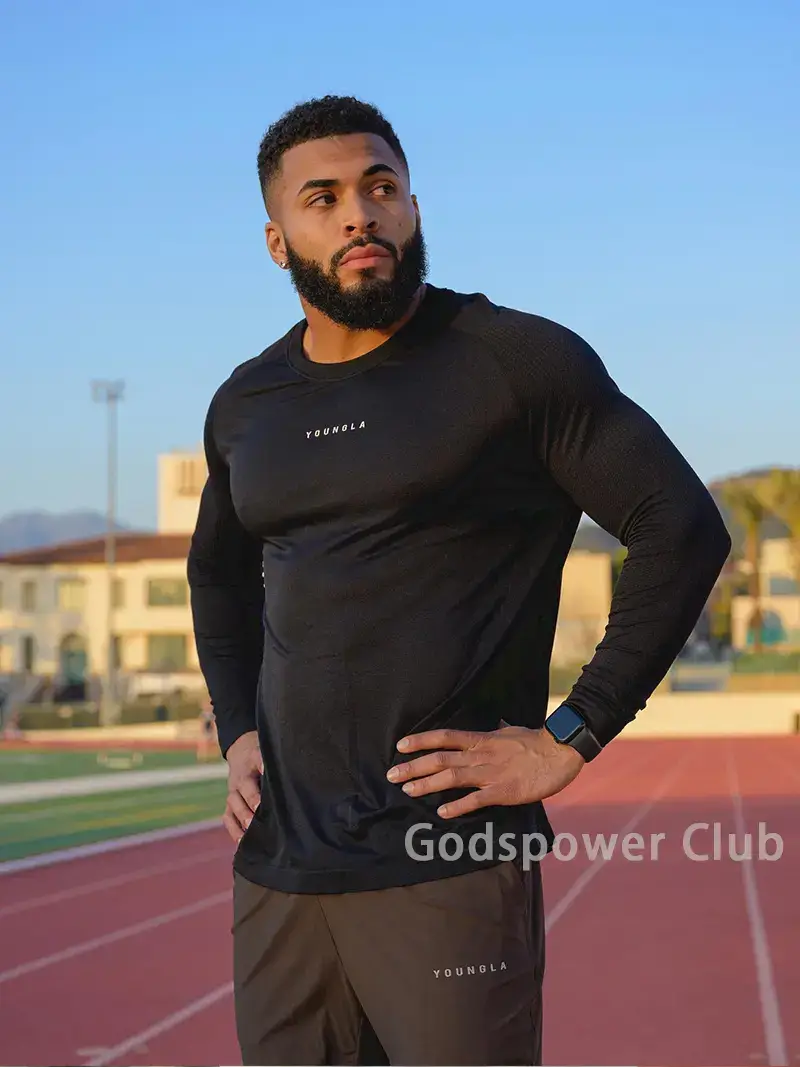 Exported to the United States Men Seamless Fitness Clothing Training Long sleeves Technology Antibacterial Quick-Drying Breathable Comfortable Two-Layer Skin Clothing