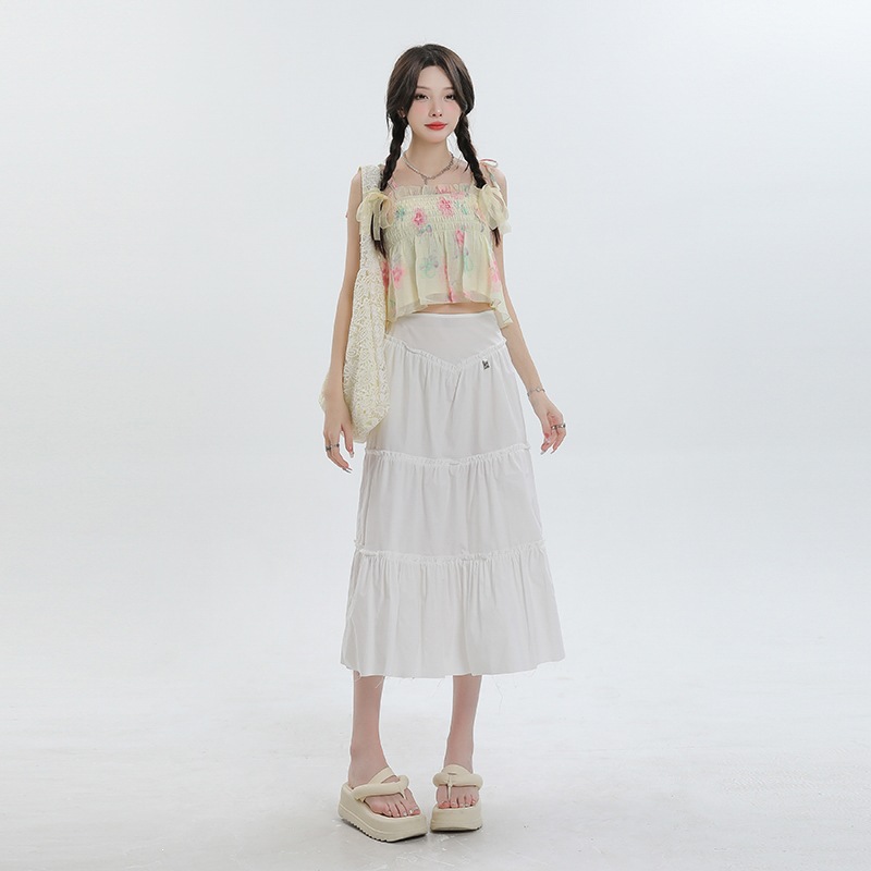 French-Style Sweet High-Waisted Slimming White Skirt for Women, New Summer Cake Skirt, Casual Mid-Length Skirt for Women