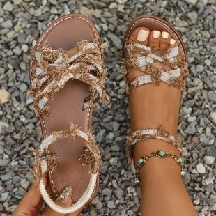 Cross-Border Export Large Size 2025 New Summer Sandals for Women, Fashionable Checkerboard Roman Sandals, African Style Sandals
