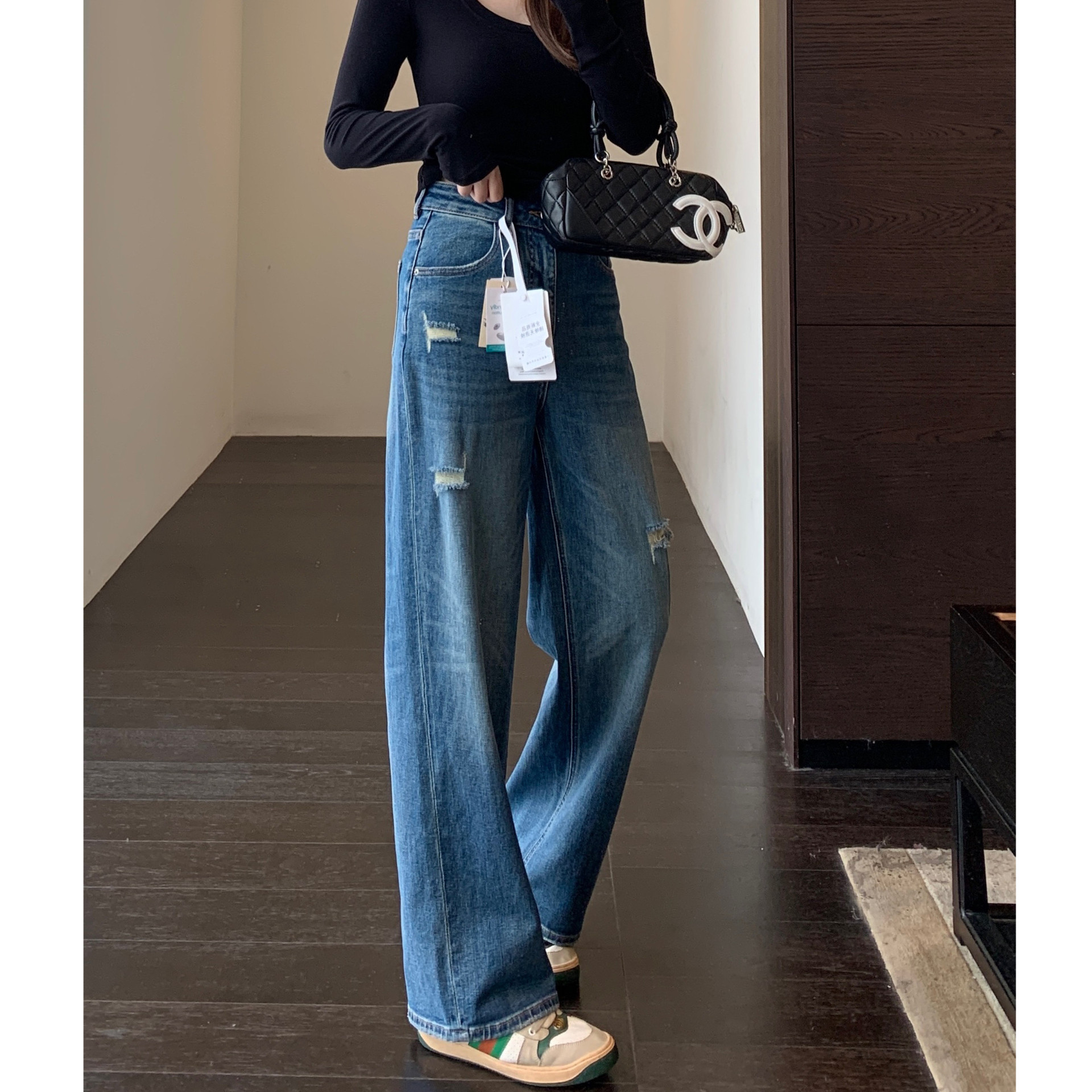 Amr Uu ◆ Fashionable Ripped American-Style High-Waisted Straight Wide-Leg Jeans for Women, Spring/Summer 2026 New Model.