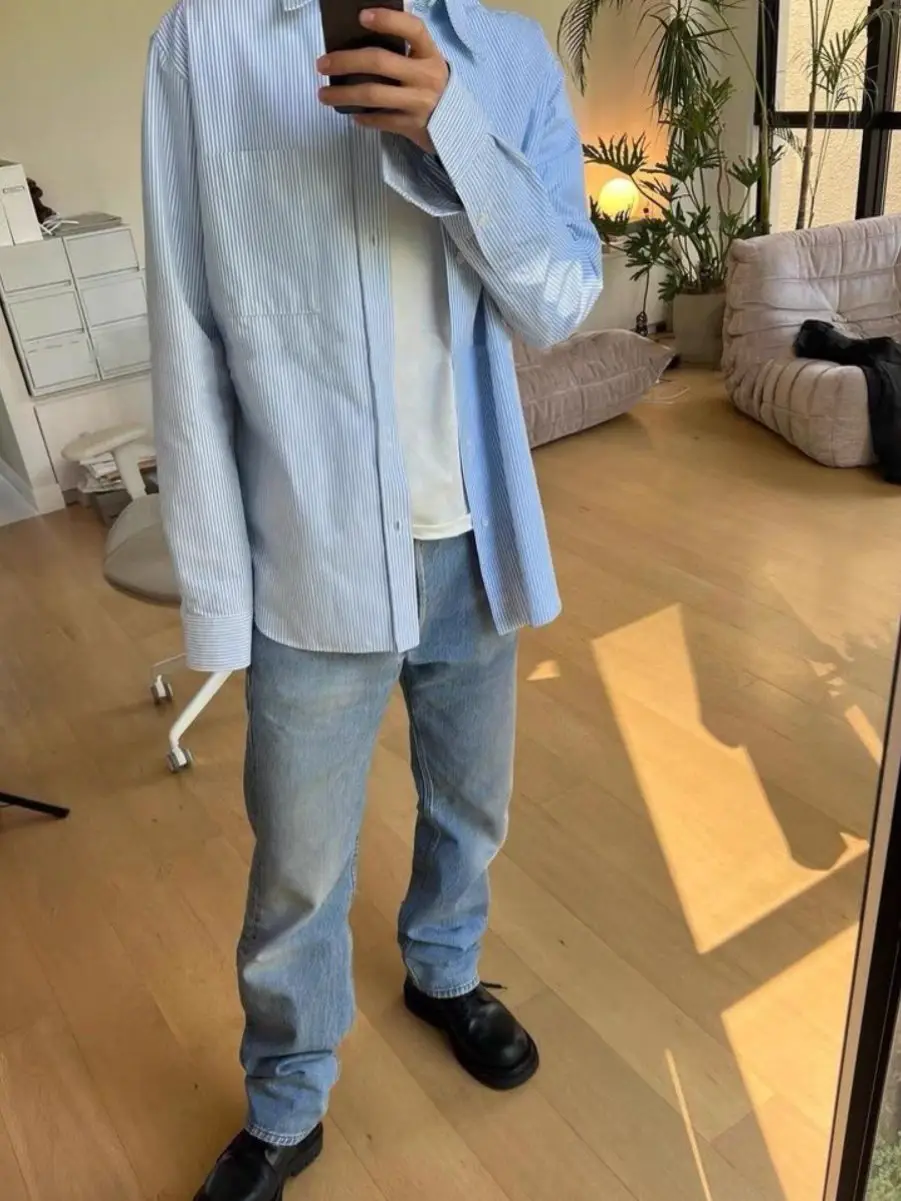 [Not sure and made] Kenijima's same blue and white striped silhouette hard shirt is suitable for Normcore and elegant cleaning