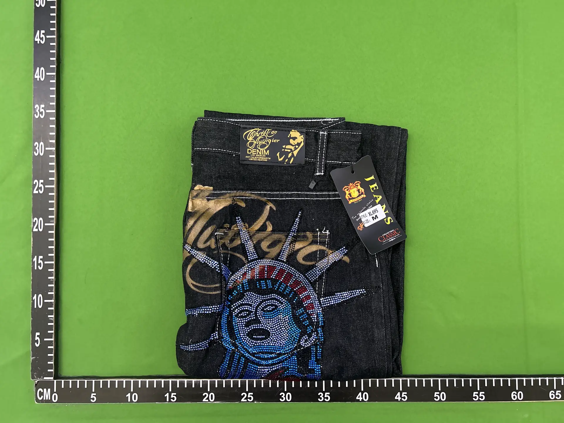 European and American Cross-Border 2025 New Retro Statue of Liberty Diamond-Encrusted Jeans High Straight Wide-Leg Harajuku Y2K Pants