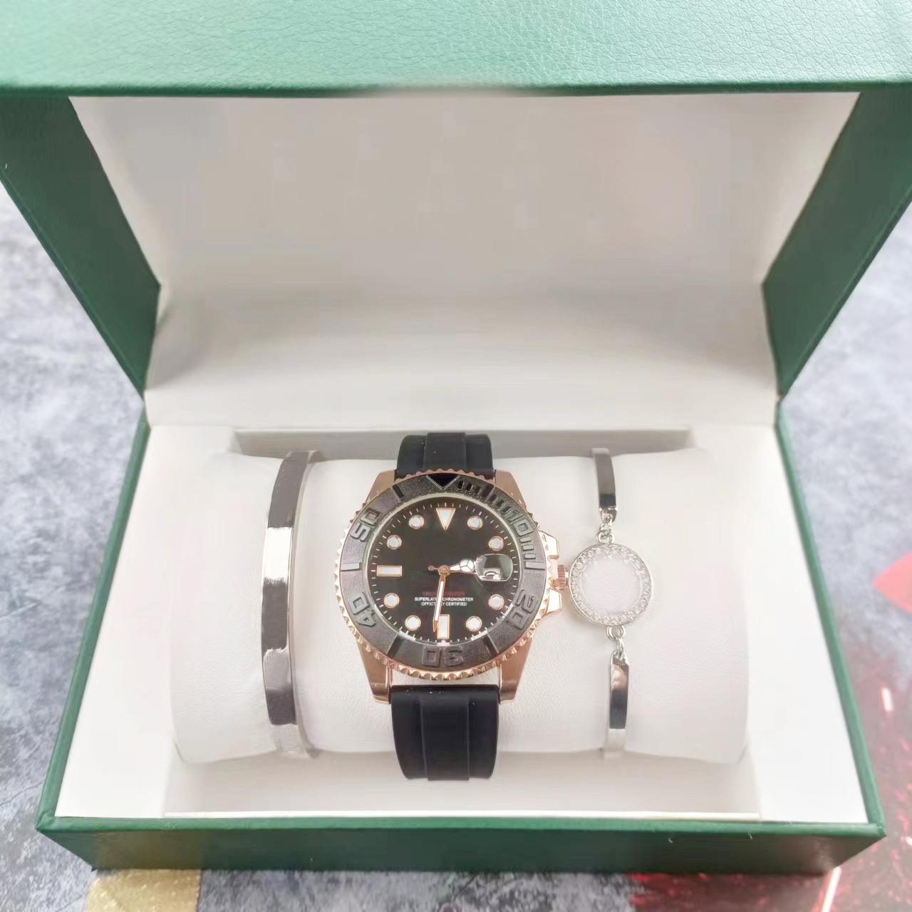 Three-Piece Set of Men's Silicone Watches Foreign Trade Laojia Submariner Original Silicone Strap