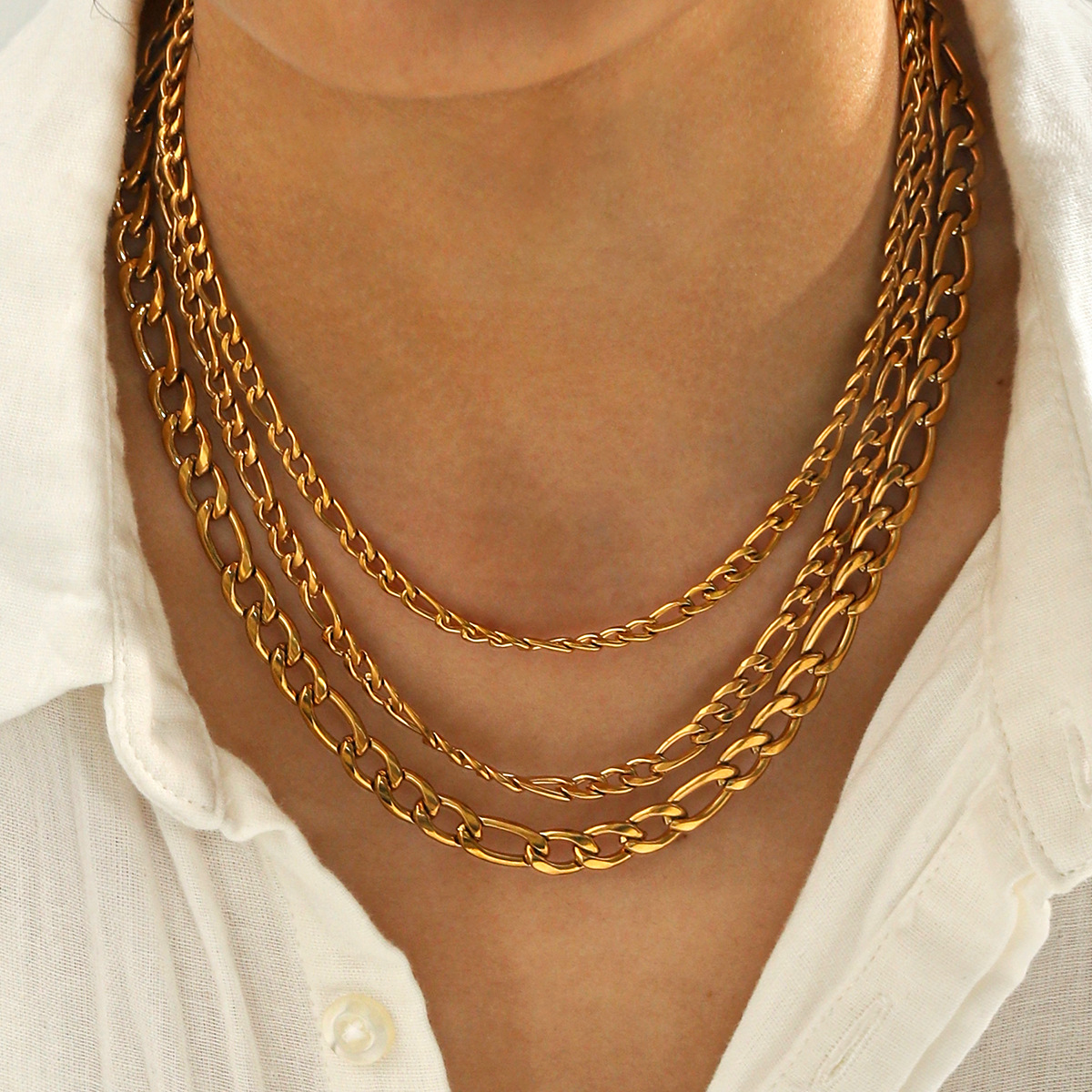 Cross-Border Exclusive Supply for European and American Jewelry: 18K Gold Stainless Steel Figaro Chain Necklace, Light Luxury High-End Style, Ins Titanium Steel Bracelet