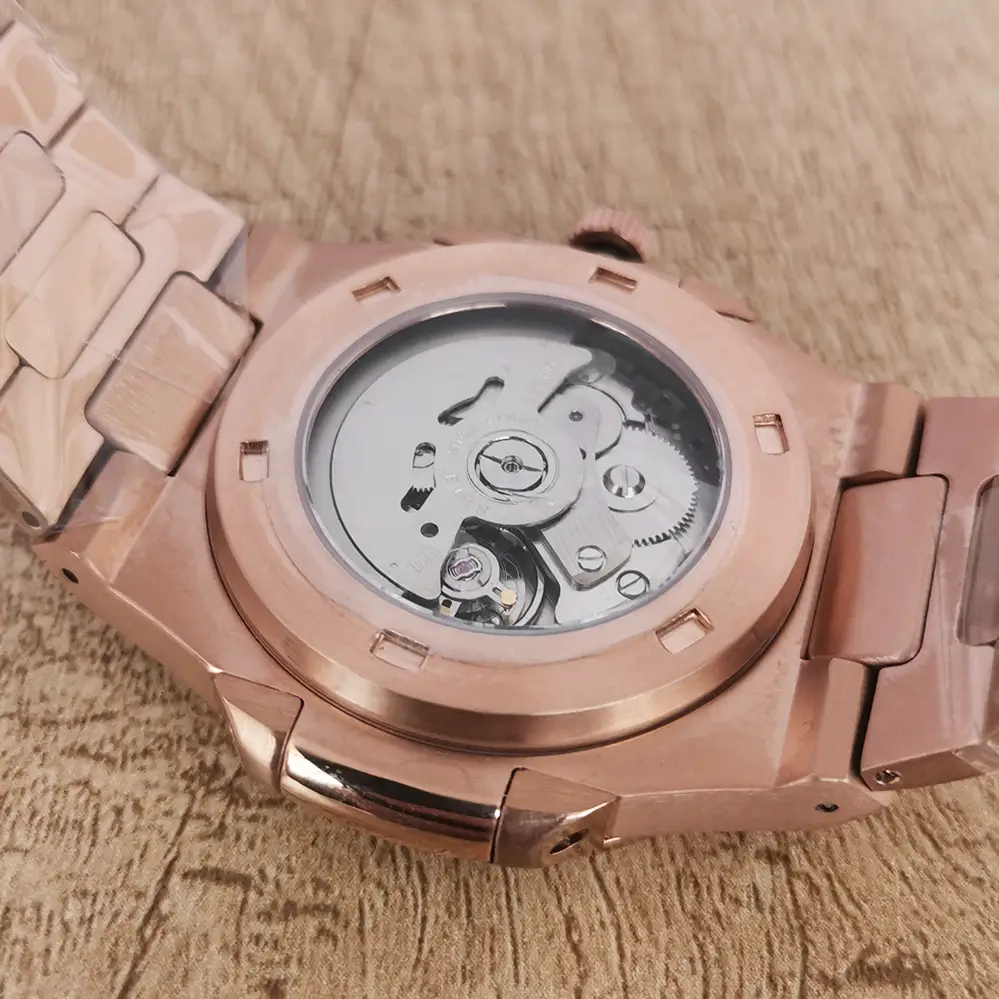 No Logo Men Mechanical Watch 41mm Rose Gold Nautilus Style Sapphire Glass Equipped with Nh35 Movement