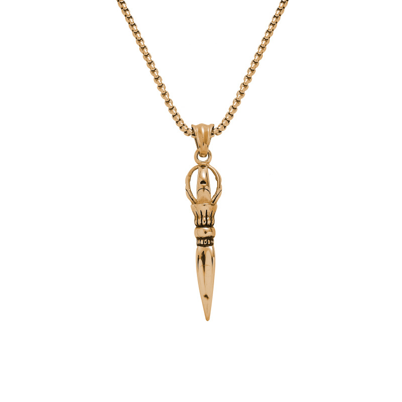 Buddhist Demon King Kong Pestle Necklace Men's Personality Pendant Stainless Steel Trendy Cone Body Protecting Pendant European and American Jewelry