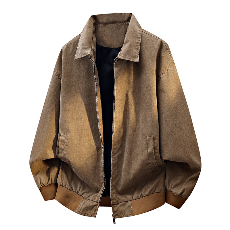 Cross-Border Foreign Trade American Retro Washed Workwear Jacket for Men, New Spring and Autumn Trendy Brand Turn-Down Collar Casual Flight Jacket Cotton