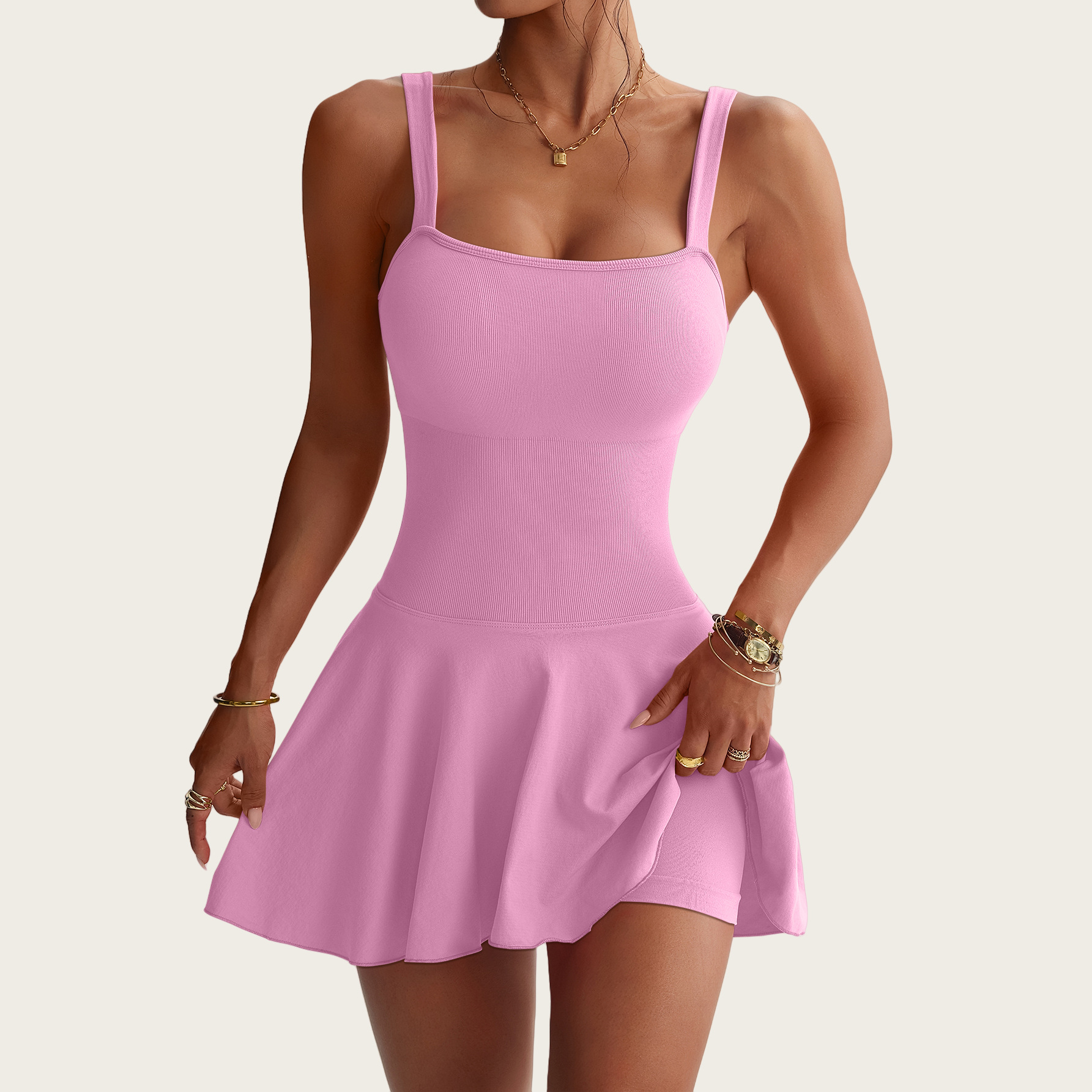 Cross-Border Popular Anti-Exposure Sexy Backless One-Piece Badminton Tennis Skirt with Pockets Yoga Fitness Sports Short Skirt for Women