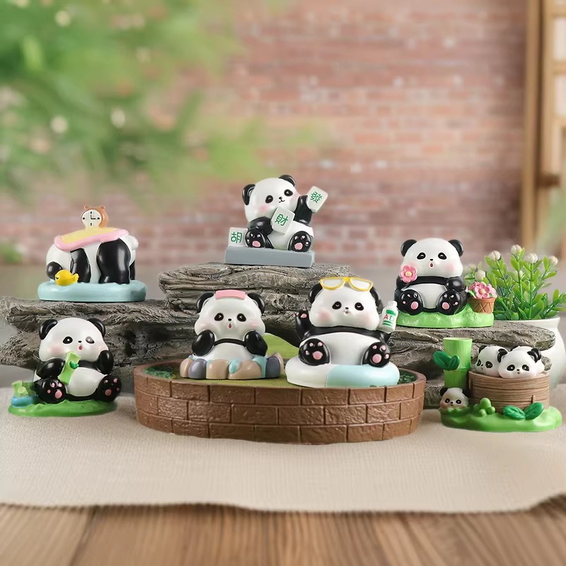 Flower-Themed Daily Blind Box Ornaments, Panda-Themed Figurines, Resin Crafts, Cute Home Decorations