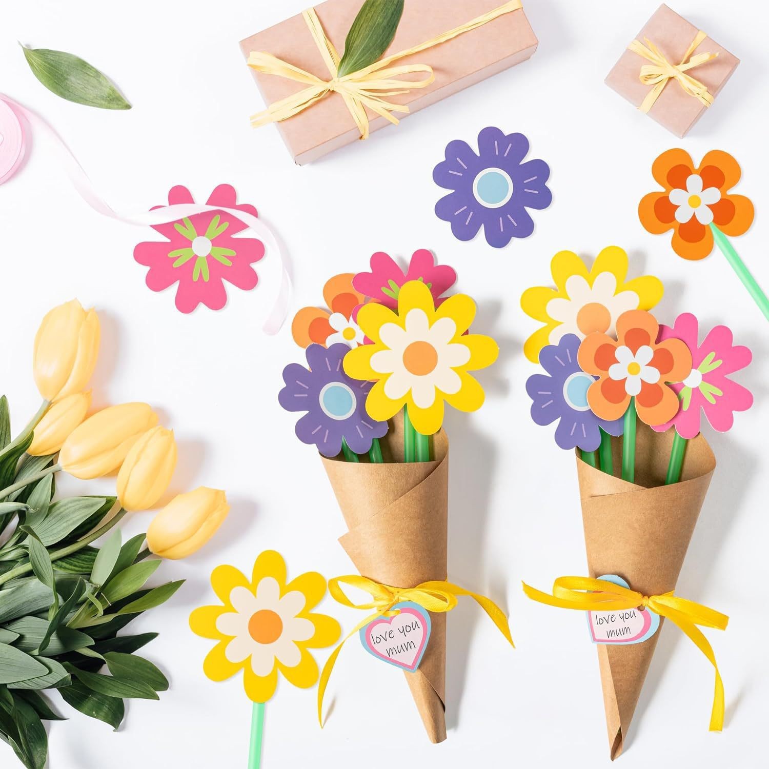 2026 Cross-Border Mother's Day Thanksgiving Handwritten Greeting Cards Holiday Cards Flower DIY 24-Piece Greeting Card Set