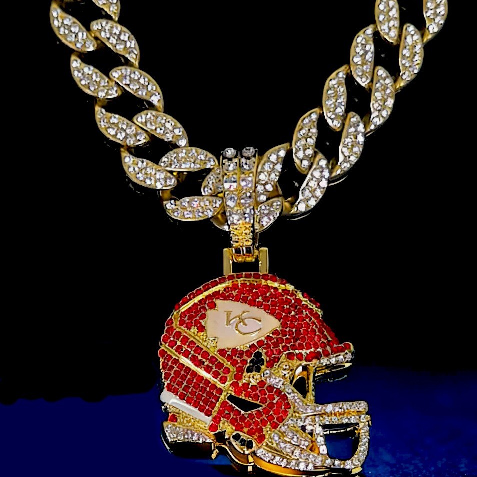 European and American Hip-Hop Style Full Diamond Cuban Chain Chief's Helmet Pendant Men's Necklace 1688 Alloy Jewelry Customization