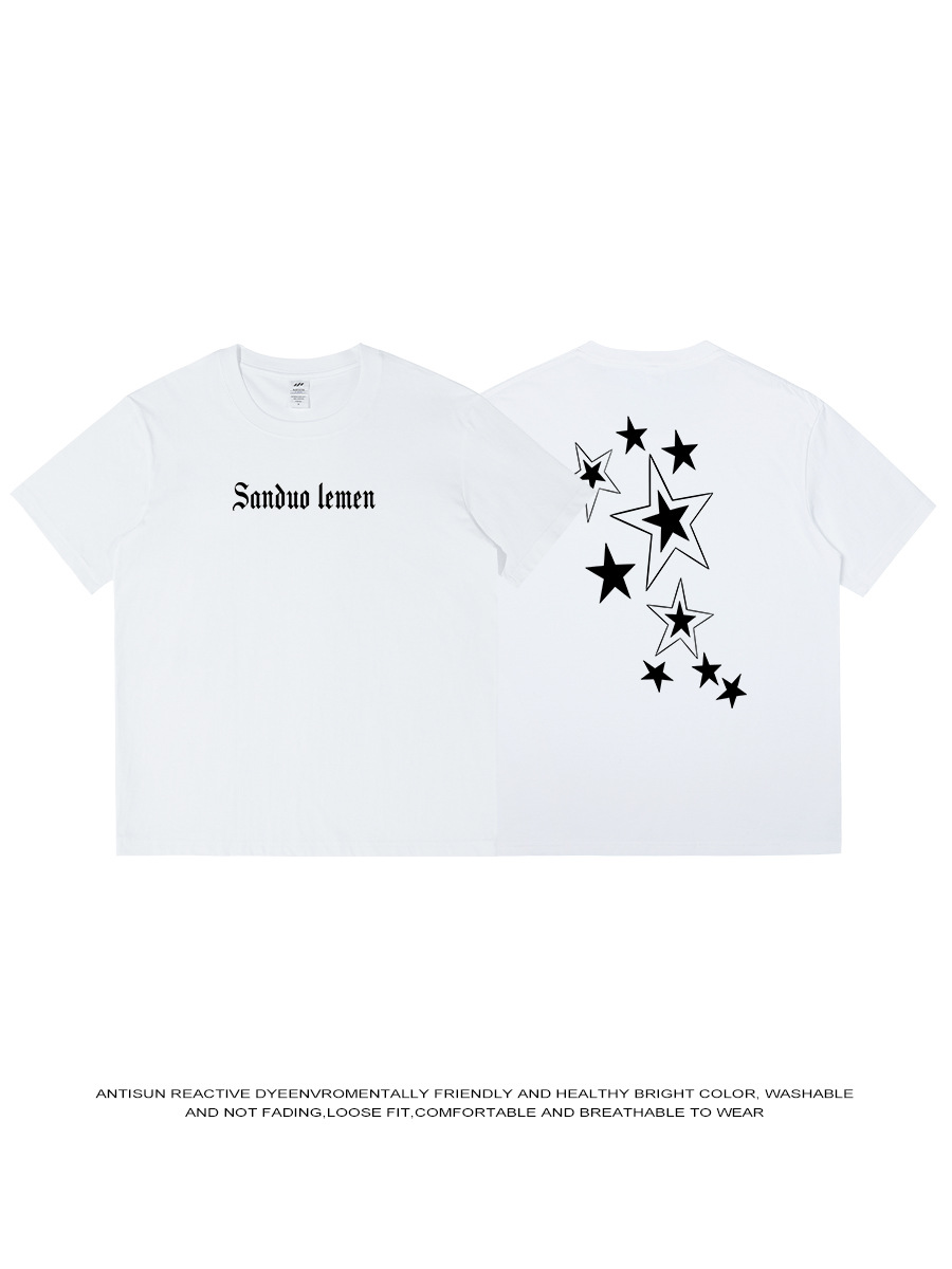 230g Trendyy American T-Shirt Men's Round Neck Letter Printed Short-Sleeved Women's Ins Youth Trendy Half-Sleeved Tops Wholesale