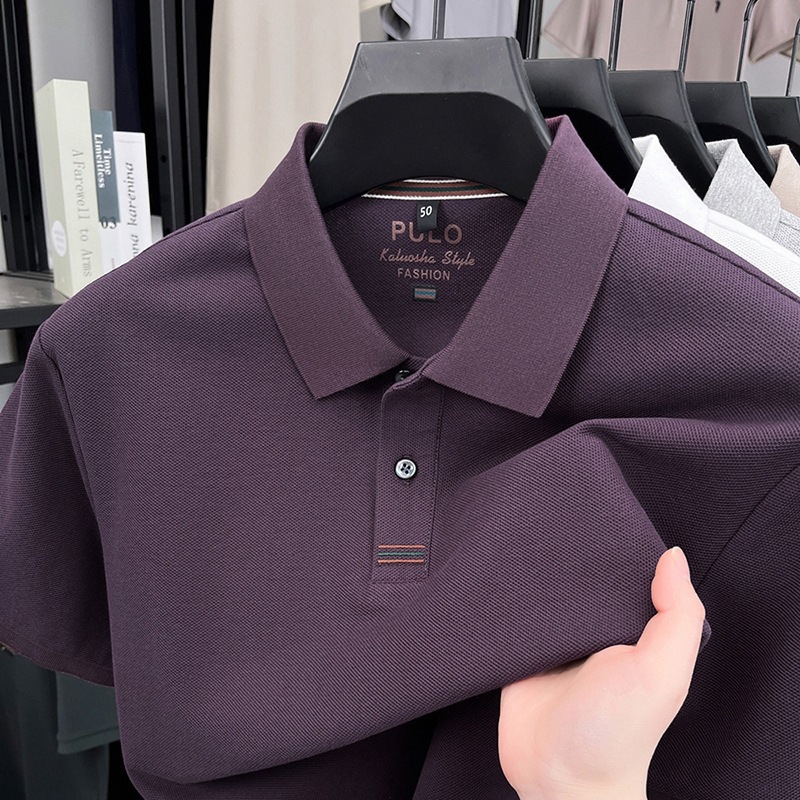 High-Quality Cotton Embroidered Men's Polo Shirt Short-Sleeve Top Casual Business Wear for Young and Middle-Aged Men and Dads Cross-Border