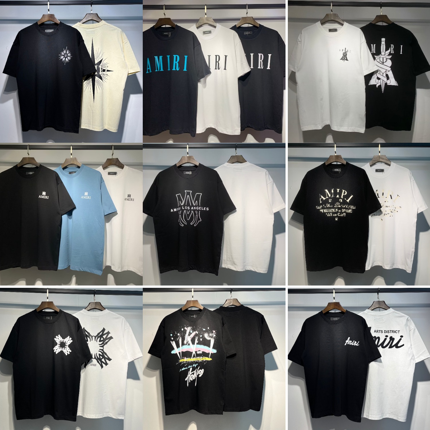[260g] Am Peace Dove Flow Paint Graffiti Letters Starry Sky Classic Logo Printed Short-Sleeved Couple T-Shirt Iri