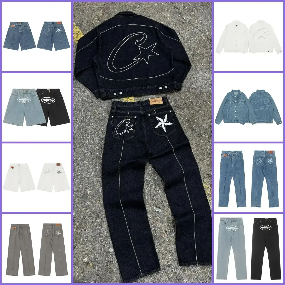 Corteiz Alcatraz Jeans New Star Embroidery American High Street Retro Distressed Casual Shorts Trendy