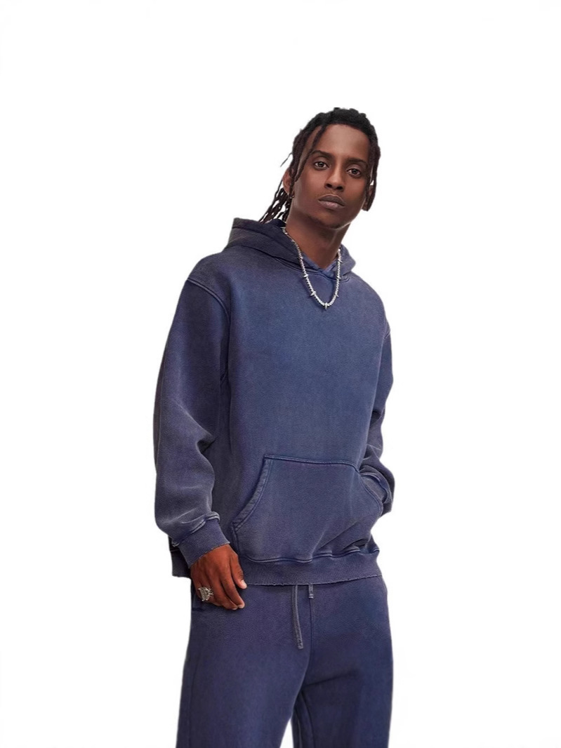 400g Velvet Thickeneded Heavy Oversize Washed Distressed Hooded Sweatshirt Loose Trendy Brand Men's and Women's Hoodie