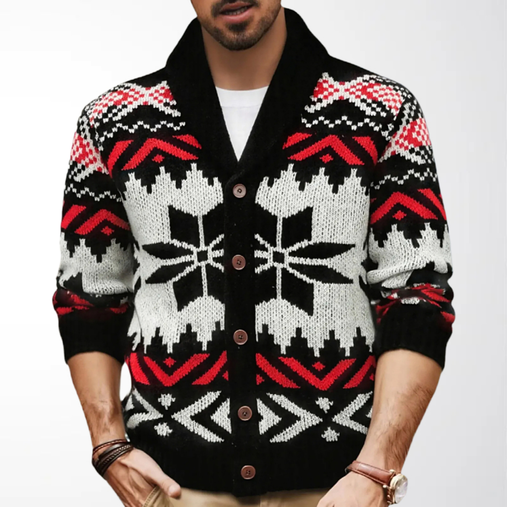 Autumn and Winter Men's Sweaters European and American Retro Ethnic Style Jacquard Knitted Cardigan Jacket Cross-Border Men's Clothing Wholesale Sy0178