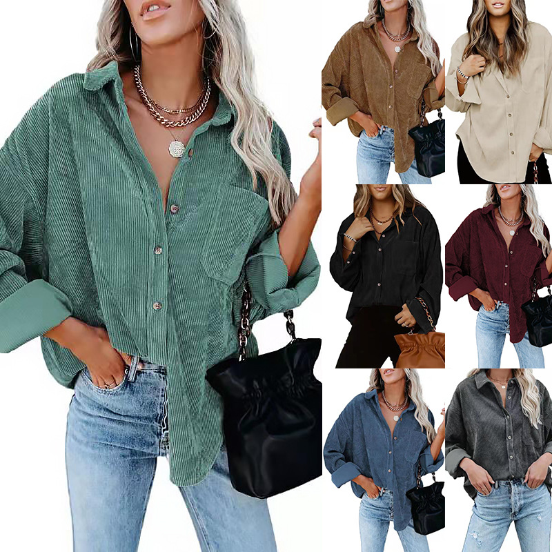 2023 cross-border Europe and the United States wish Amazon new autumn and winter women's shirt solid color lapel pit casual coat