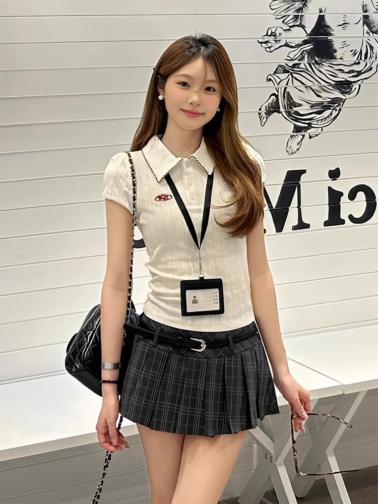 College Style Retro Plaid Low-Waist Pleated Skirt Skirt for Women Spring and Summer New Hot Girl Style A-Line Skirt Wholesale