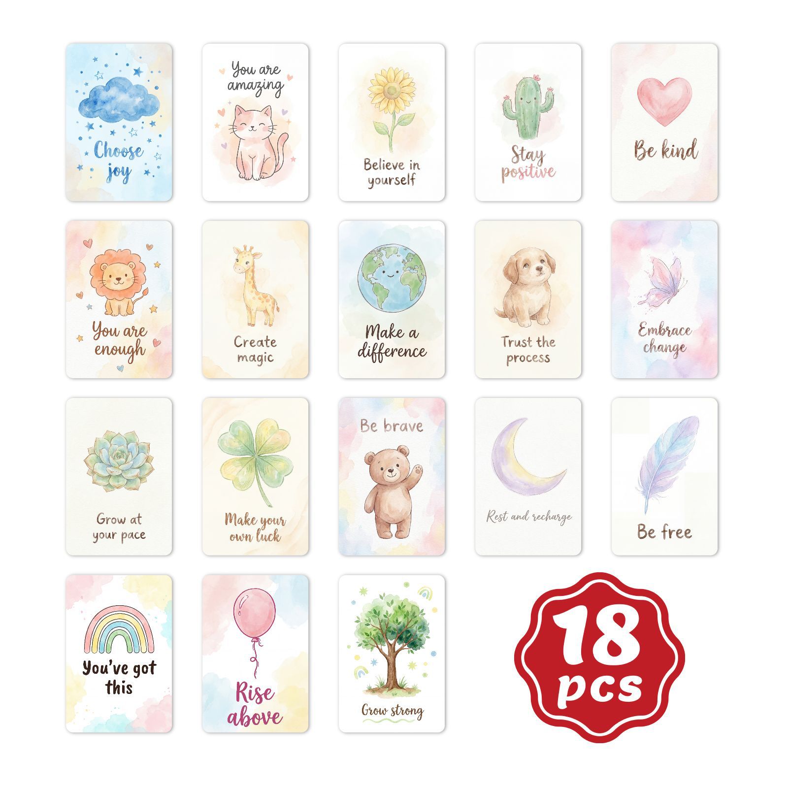 Cross-Border New Model: 18 Cute Inspirational Quote Cards with Positive Energy, Self-Motivation, and Emotional Regulation Text Cards