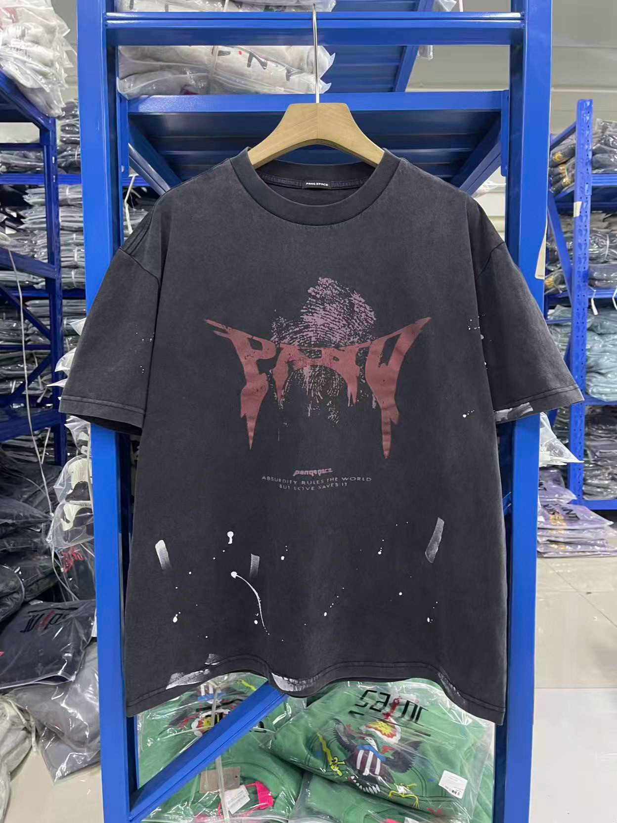 Panq Space 25Ss 7 Day Splash Logo Washed and Distressed Vintage Short-Sleeved T-Shirt for Men and Women