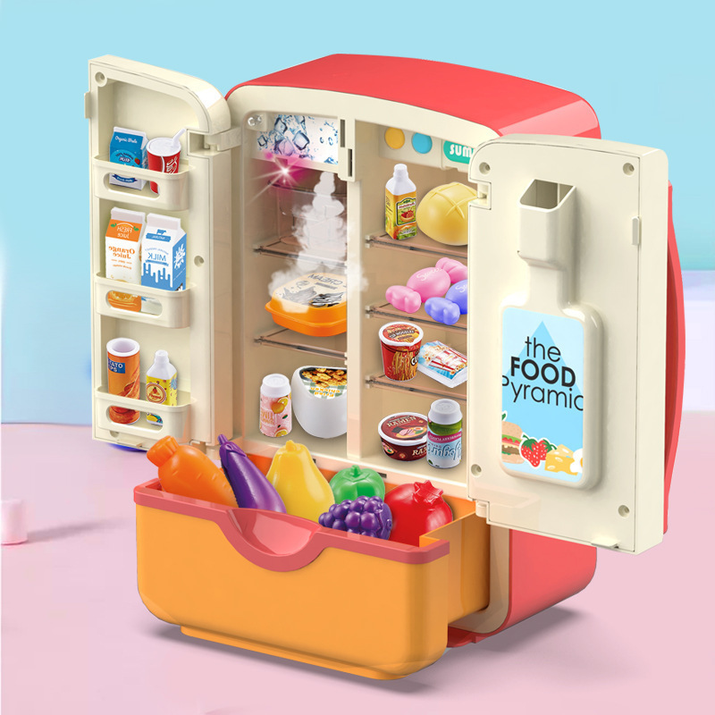 Children's simulation refrigerator large capacity double door refrigerator with light music boys and girls play house toys