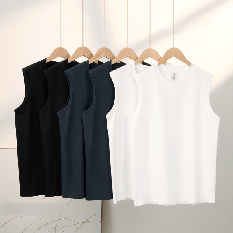 Heavy 230g cotton waistcoat men's vest loose breathable simple casual sleeveless t-shirt sports fitness summer