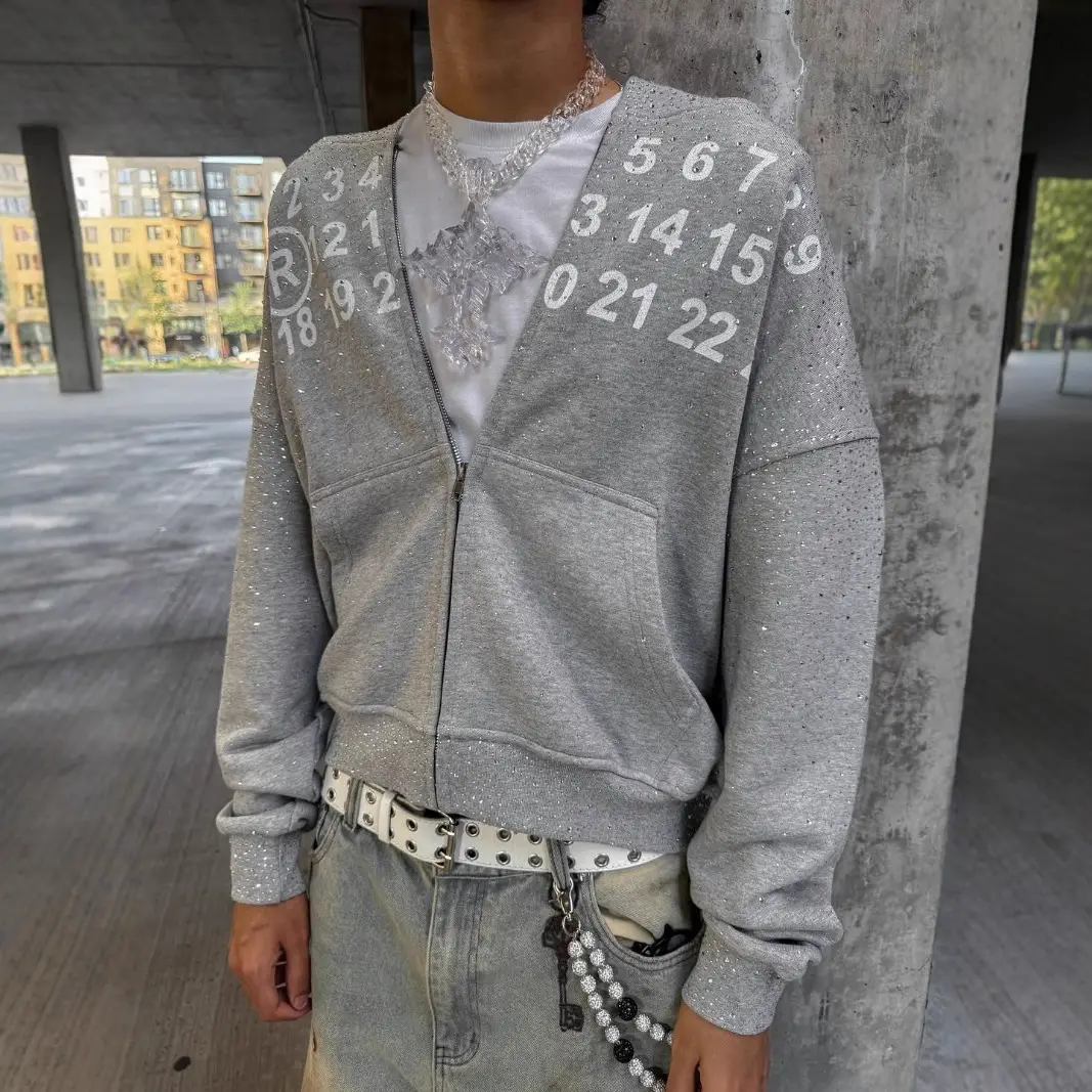 Cross-border Tide 2025 Fall Zipper Hoodie American High Street Digital Print Full Star Applique Sweatshirt Jacket