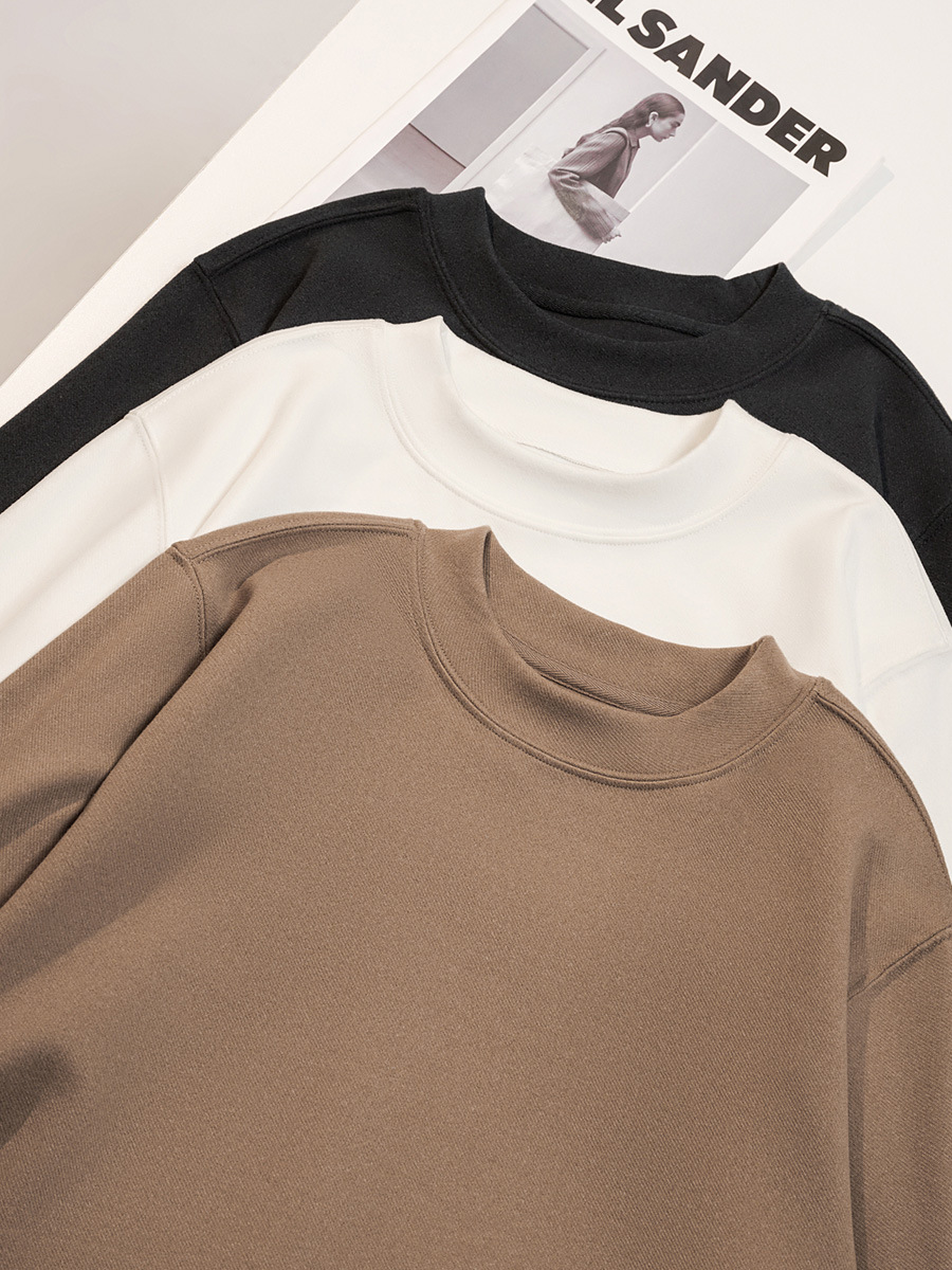 Korean Women's Sweatshirt Autumn and Winter Small Vertical Collar Fleece Warm Inner Base Shirt Women's Loose Stretch Long Sleeve Top for Men