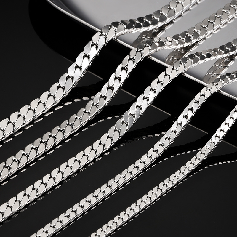 New stainless steel encryption four-sided grinding NK chain men and women Cuban necklace European and American hip hop titanium steel metal chain diy