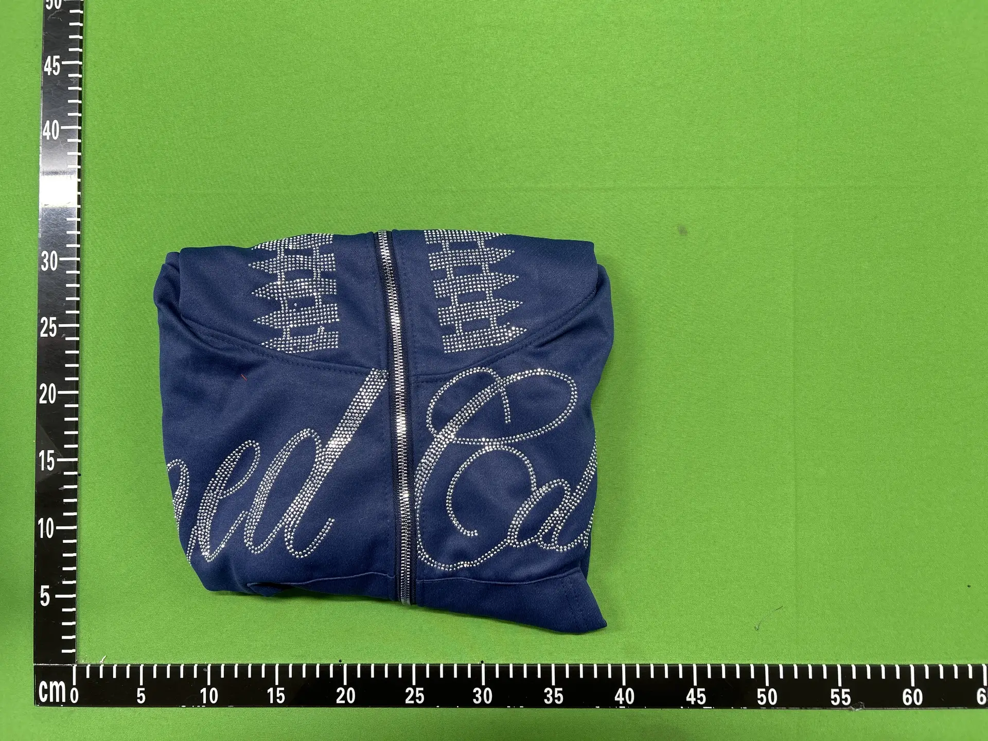 Navy Blue Zip Up Hoodie with Rhinestone Logo