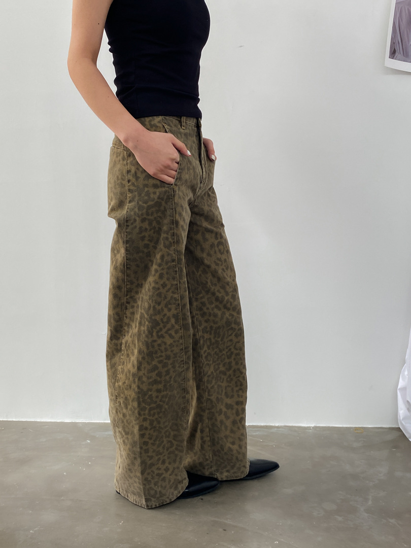 GAGD Grey Leopard Print Straight-Leopard Jeans Women's Fashionable Fine bi-fit Loose High Waist Slim-fit Scimitar Jeans