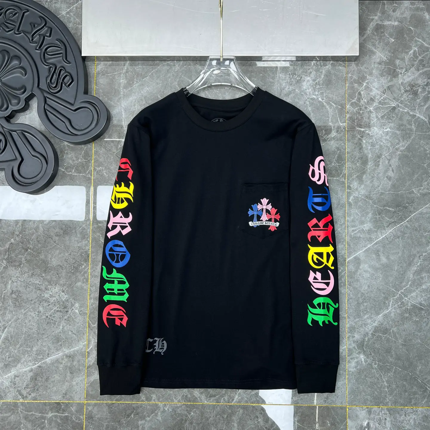 23ss Classic Colorful Phantom Cross Letter Flower Arm Long Sleeve T-Shirt Men's