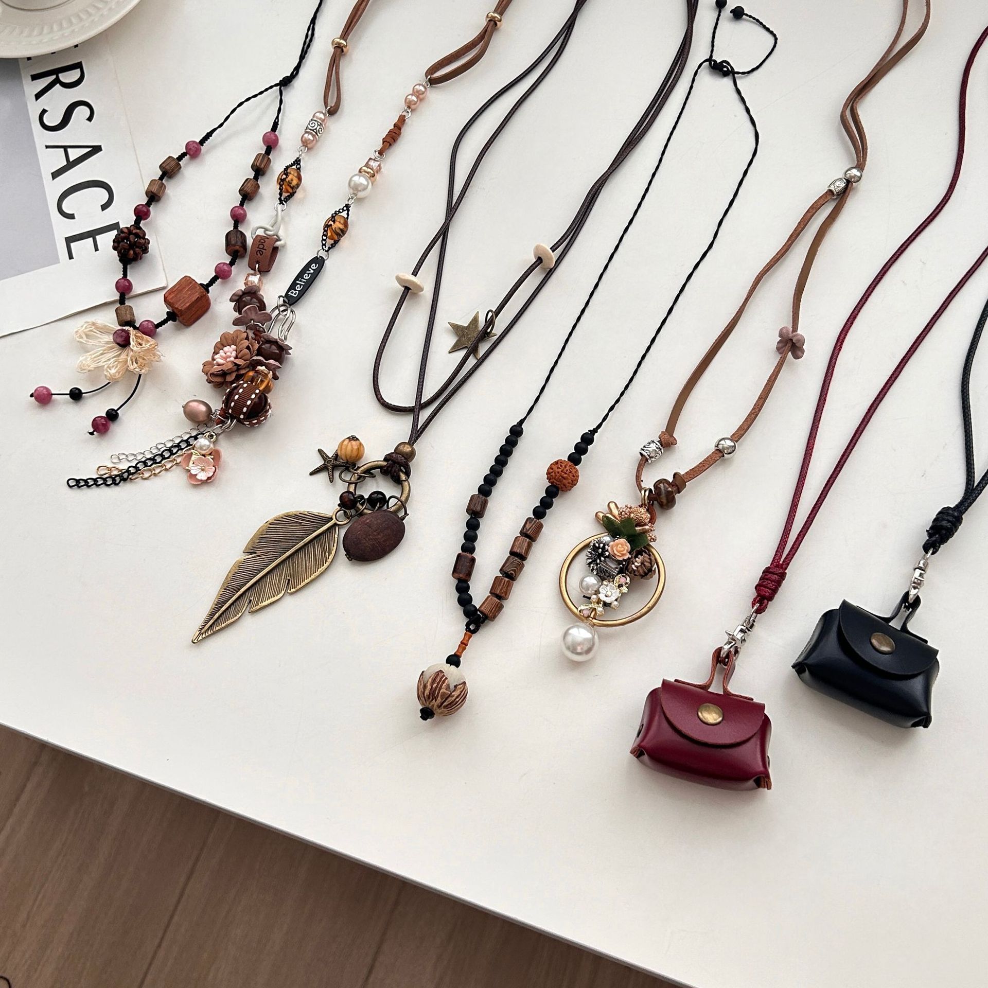 New Chinese Style Retro Ethnic Style Flower Pendant Long Necklace Women's Clavicle Chain Niche Design Sweater Chain Accessories
