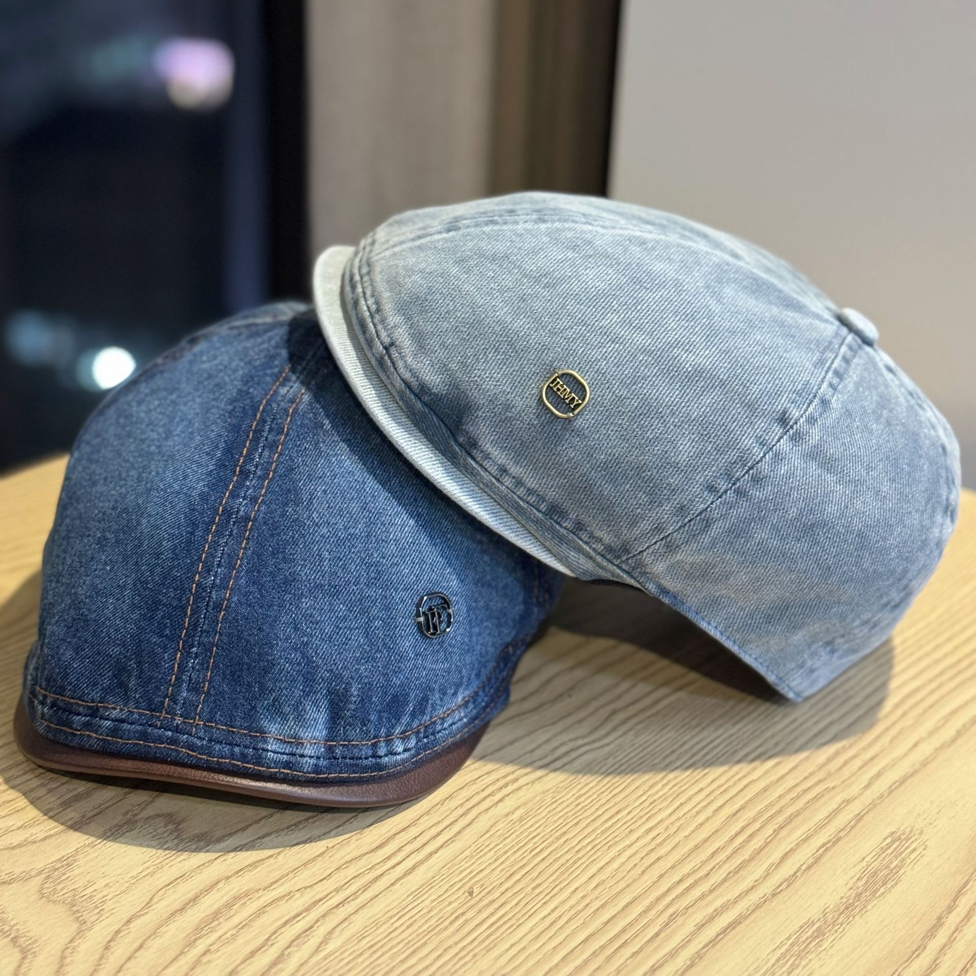 New Japanese-Style Retro Washed Vintage Denim Forward Cap for Women, Large Head Circumference Beret, Face-Slimming Artist Hat, Trendy