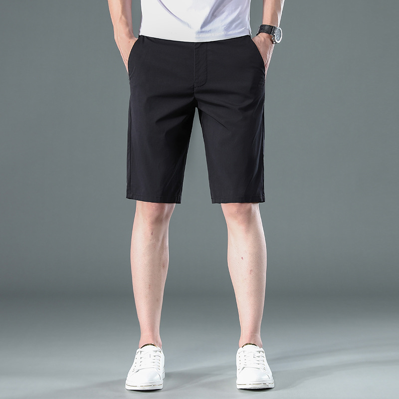 High-end Men's Ice Silk Cotton Pants Summer Straight Casual Pants Men's Fashion Thin Solid Color Elastic Shorts