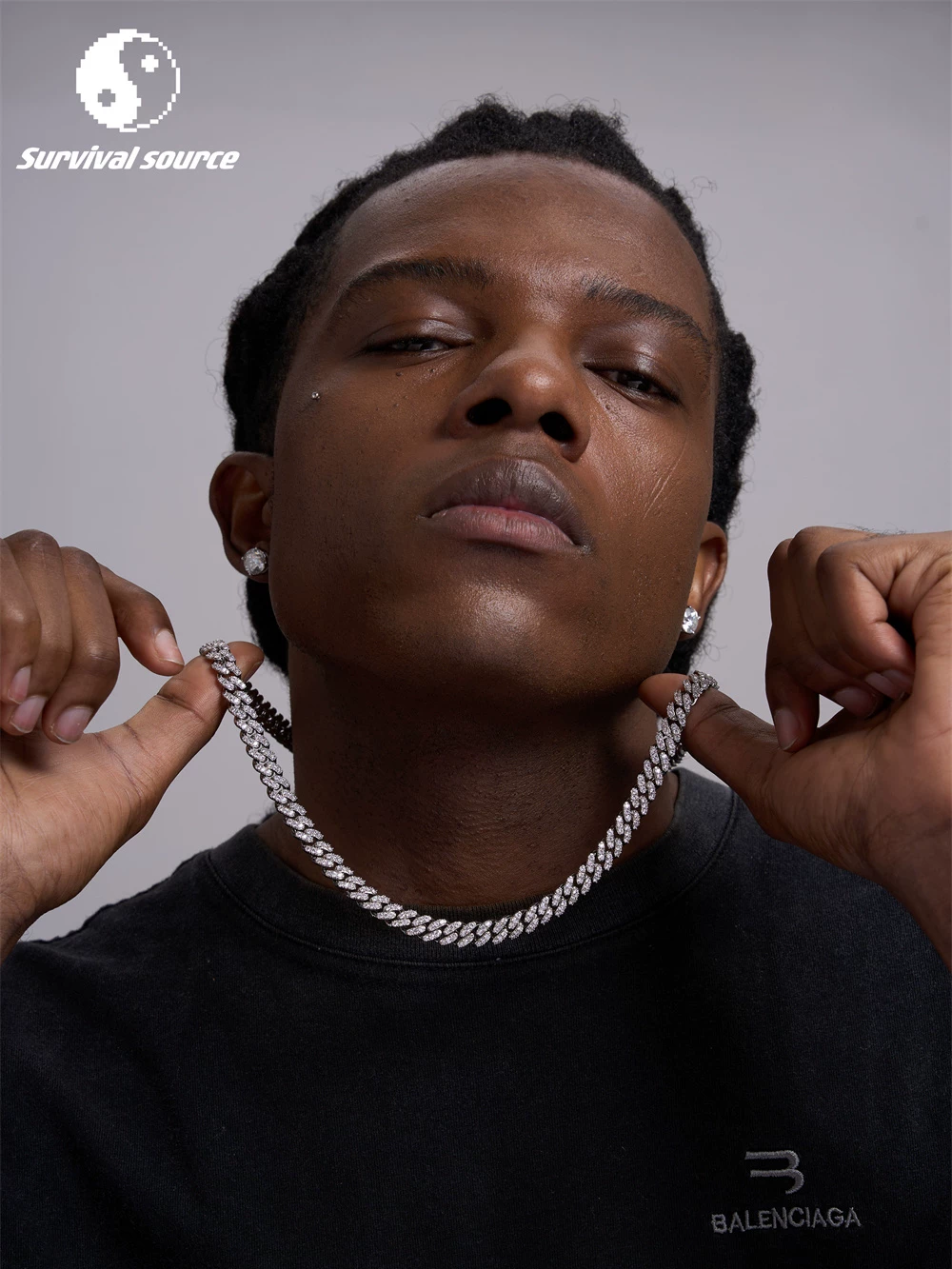 Ssource 8mm Full Diamond Cuban Necklace Micro-Inlaid Hip-Hop European and American Trendyy Men's Chain Accessories Cuban Foto QC de TAOBAO na Qualit.ly