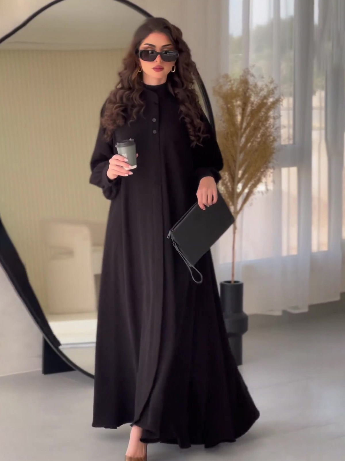 2026 Amazon European and American Spring New Commuter Street Fashion Solid Color Design Flared Dress