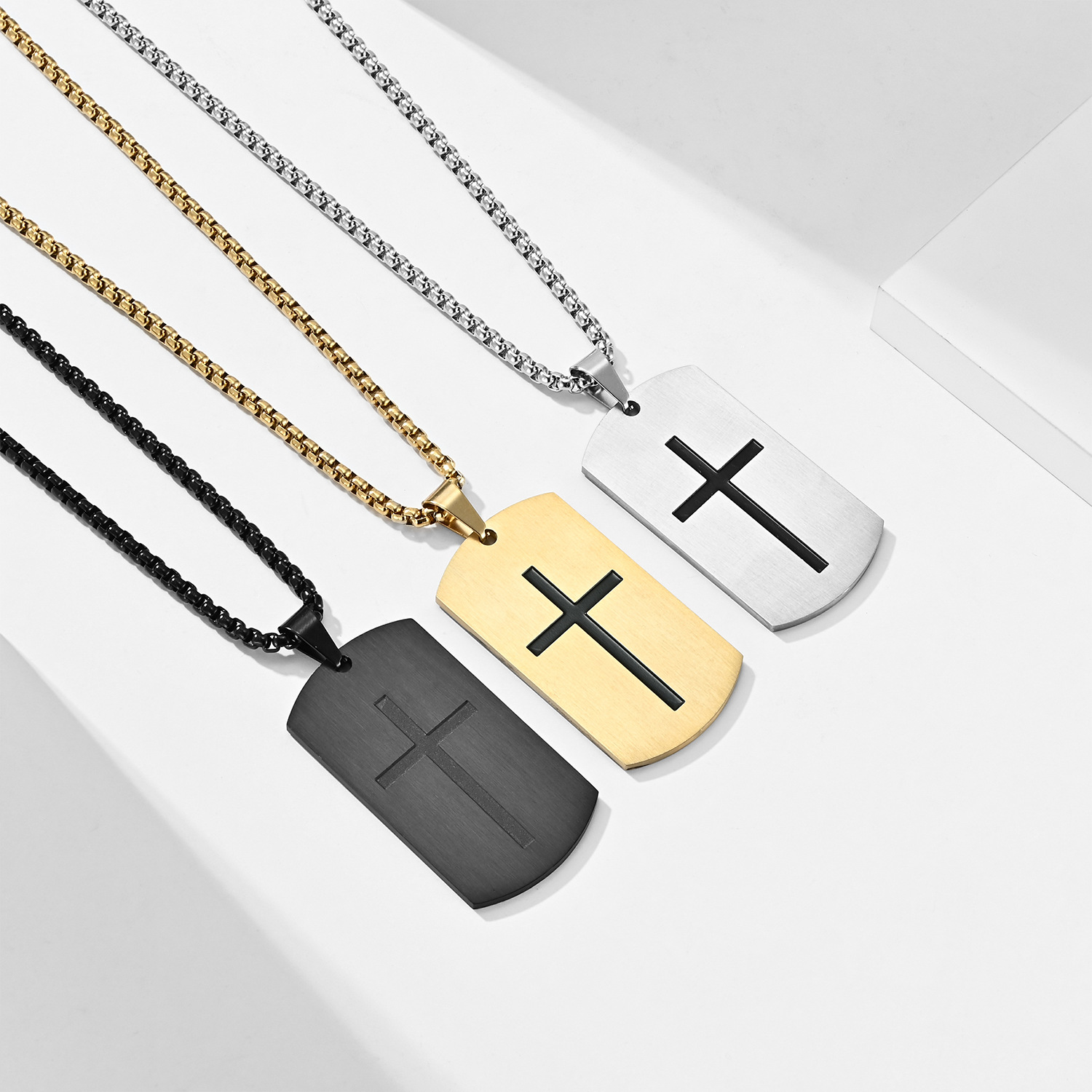 Amazon E-Commerce Supply Source Stainless Steel Crusader Brand Necklace Simple Cross Pendant European and American Dog Tag Wholesale