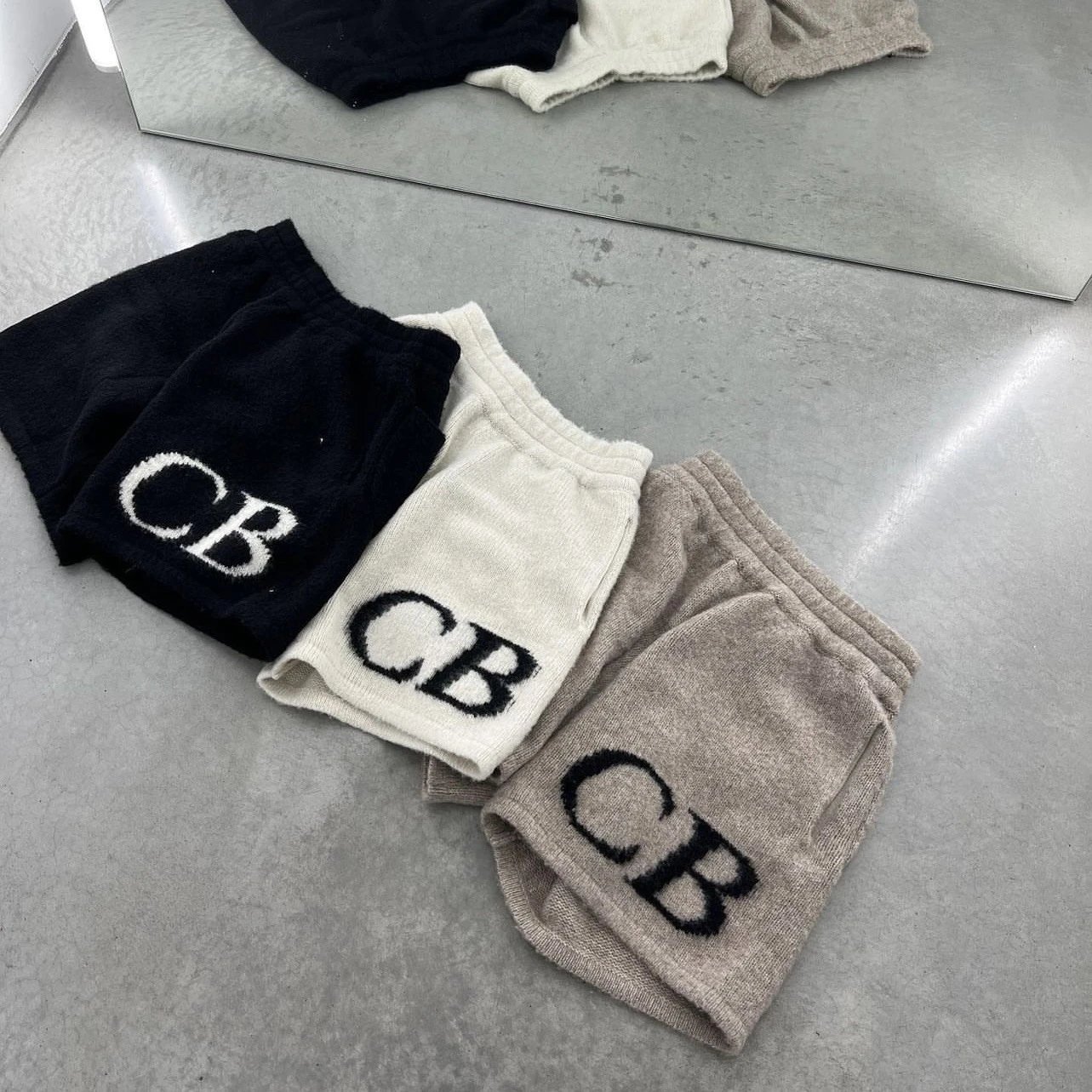Cole Buxton提花字母logo毛线抽绳CB短裤高街简约基础直筒休闲裤