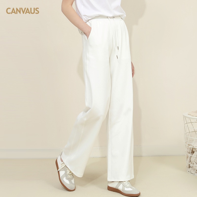 CANVAUS Casual Pants Women's Spring and Summer New Arrival White Pants Elegant Fashion Drawstring Elasto Mid-Waist Wide-Leg Trousers