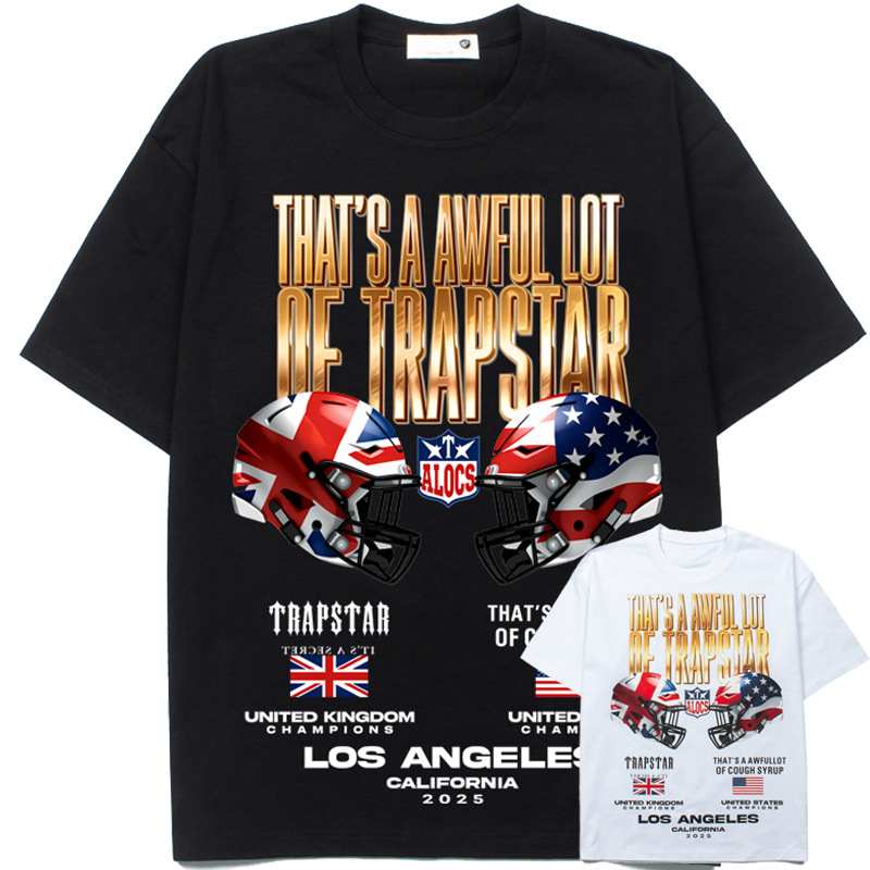 2026 Cross-Border American-Style Spring and Summer New Half-Sleeve Hip-Hop Casual Loose Rap Helmet Print Street Short-Sleeve T-Shirt