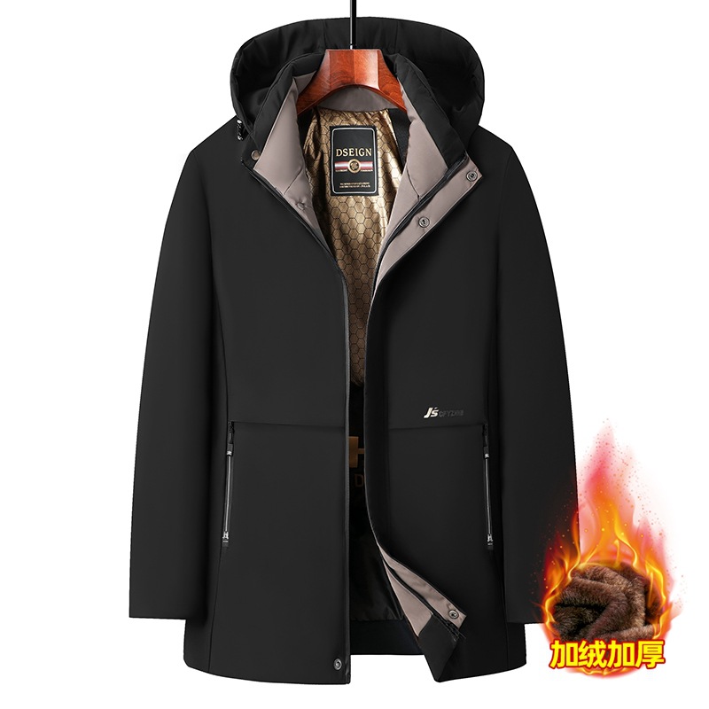 All-Match Detachable Hat Men's fleece-lined Thickened Cotton-Padded Jacket for Dad Warm Jacket for Middle-aged and Elderly Middle-Long Cold-proof Cotton-Padded Jacket