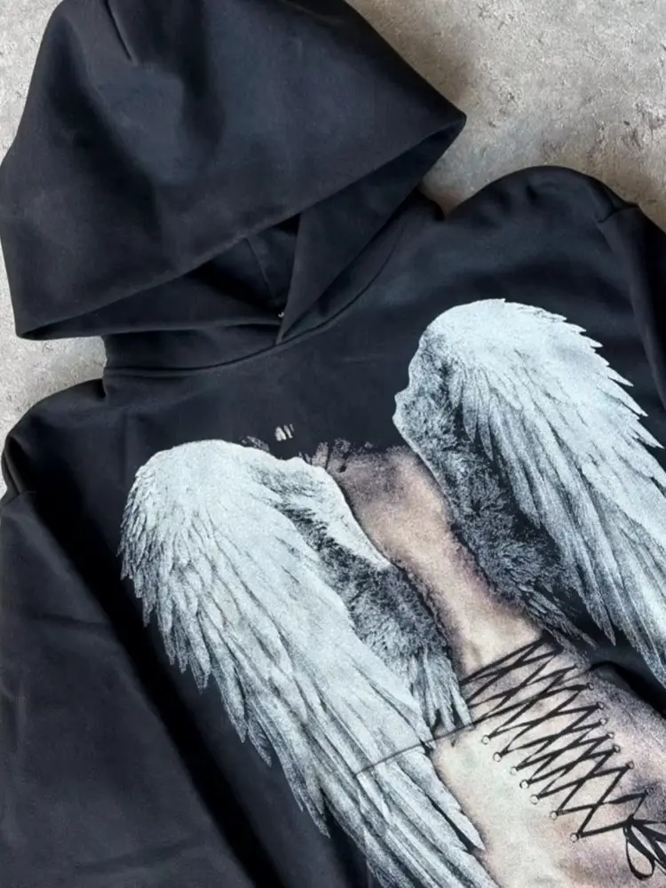 Angel Wings Printed Unisex Street Fashion Loose Hoodies