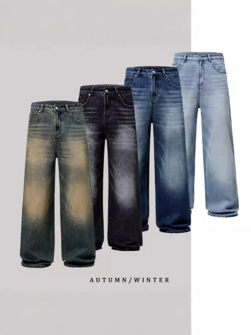 Jeans Men's Denim Direct Sales Straight Leg Loose Casual Youth Business Pants Wide Leg Jeans Men's Floor-Length Trousers