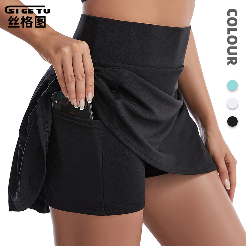 Silk Picture Pleated Yoga Skirt Women's Summer Quick-Drying Pro Butt Lifting Fitness Skirt Running Sports Tennis Skirt